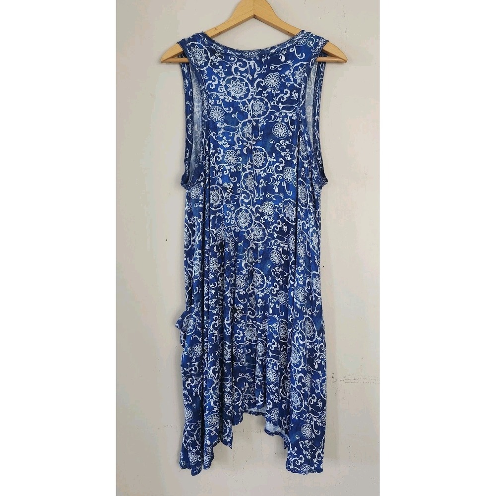 Rene Rofe Womens 1X Sleeveless Blue White Vine Floral Print Nightgown Pockets - Picture 3 of 5